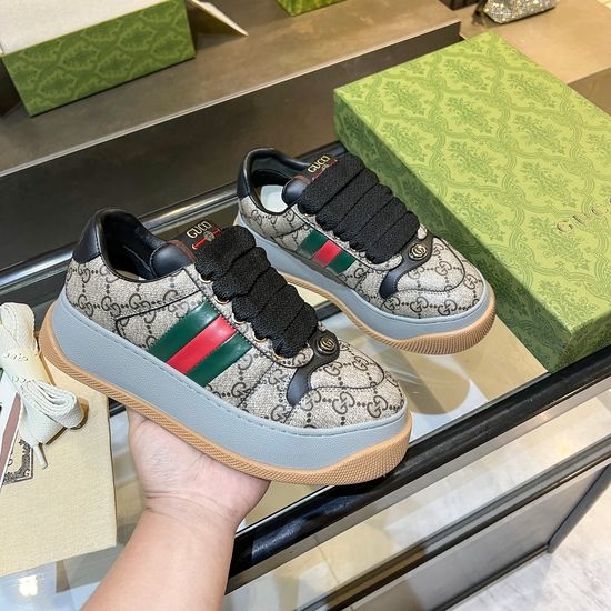 Gucci Classic Canvas Sneakers Leather Accents Comfortable Thick Sole