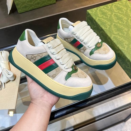 Gucci Classic Canvas Sneakers Leather Accents Comfortable Thick Sole