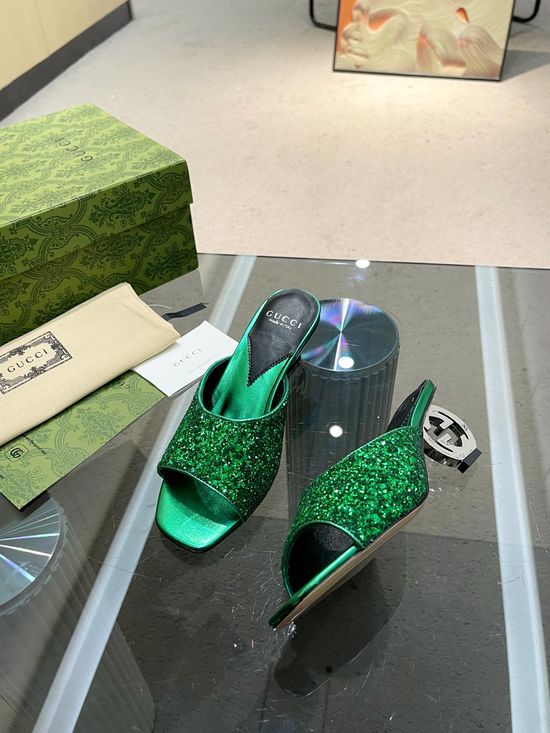 Gucci Metallic Heel High Heel Slide Sandals Glitter Upper