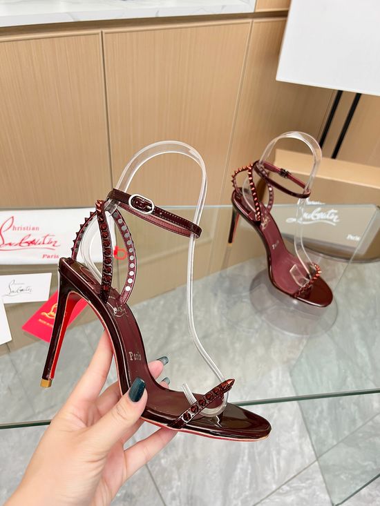 Christian Louboutine Handmade Rivet Embellished Stiletto Sandals with Red Sole