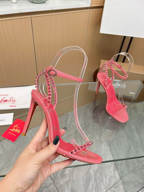 Christian Louboutine Handmade Rivet Embellished Stiletto Sandals with Red Sole