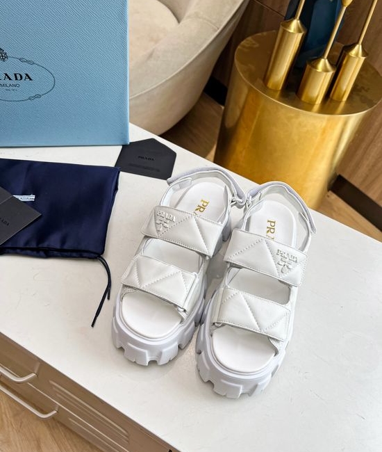 Prada Genuine Leather Thick Sole Comfortable Platform Sandals