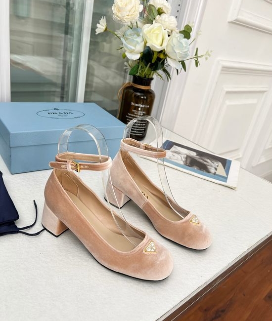 Prada Mary Jane Shoes Square Chunky Heel Leather Outsole Comfortable