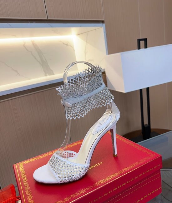 Rene Caovilla Sparkly Rhinestone Hollow Open Toe High Heels