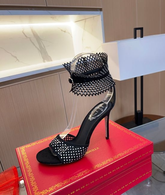 Rene Caovilla Sparkly Rhinestone Hollow Open Toe High Heels