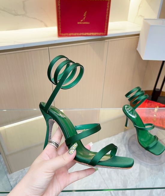 Rene Caovilla Satin Stiletto Heeled Sandals with Minimalist Sleek Design