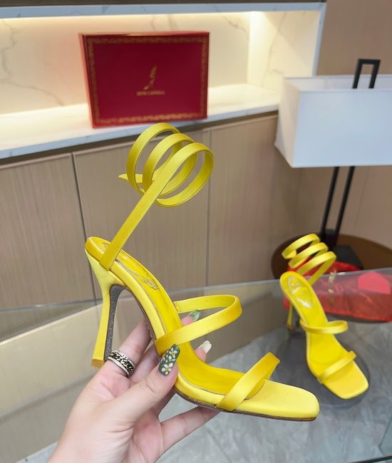 Rene Caovilla Satin Stiletto Heeled Sandals with Minimalist Sleek Design