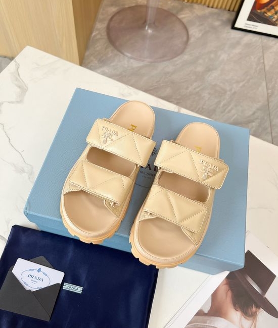 Prada Platform Sandals Soft Sheepskin Lining 6CM Height Comfortable