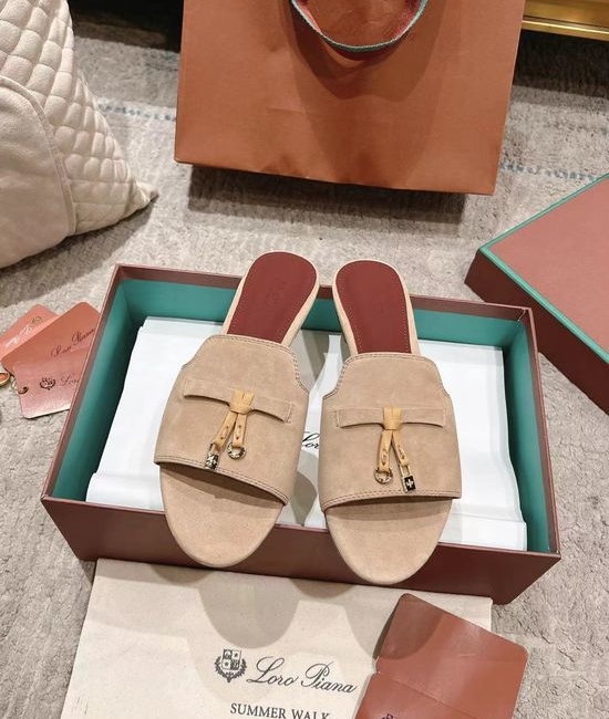 Loro Piana Soft Suede Upper Comfortable Casual Slide Sandals