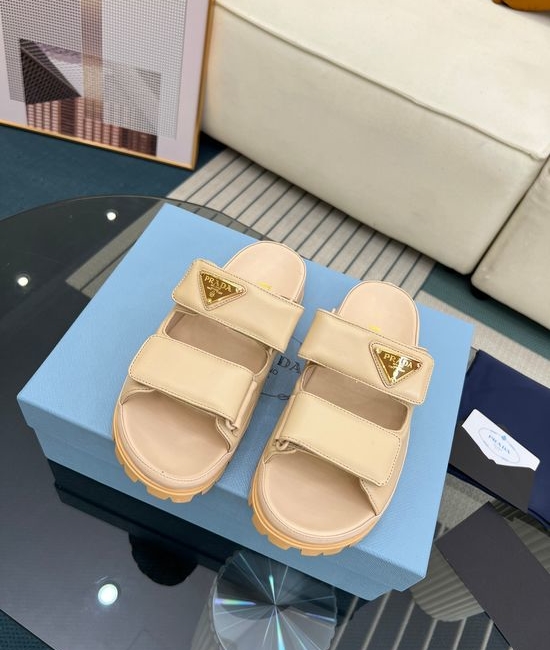 Prada Genuine Leather Thick Sole Comfortable Casual Sandals