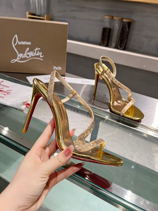 Christian Louboutine Handmade Rhinestone Embellished Stiletto Sandals with Red Sole