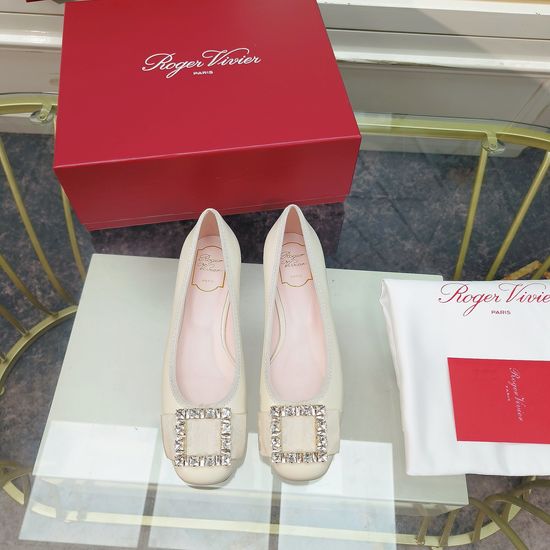 Roger Viver Rhinestone Buckle Leather Flat Ballet Shoes
