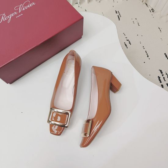 Roger Viver Brown Buckle Block Heel Leather Dress Shoes