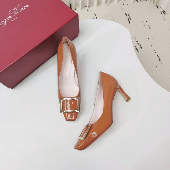 Roger Viver Brown Buckle Mid Heel Leather Dress Shoes