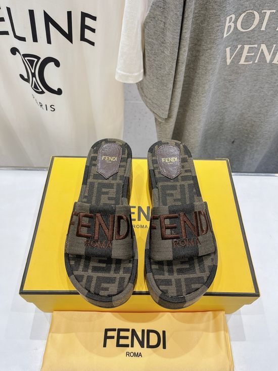 Fendi Woven Upper Wedge Slide Sandals Soft Lining Comfortable Footwear