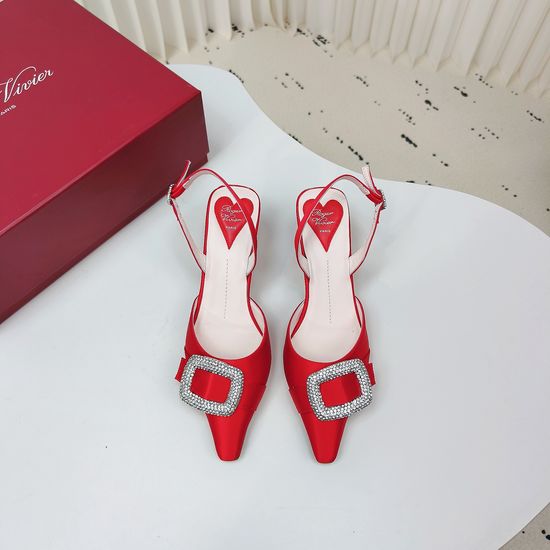 Roger Viver Satin Rhinestone Buckle Adjustable Strap High Heel Sandals