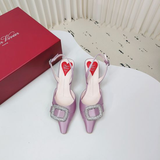 Roger Viver Satin Rhinestone Buckle Adjustable Strap High Heel Sandals