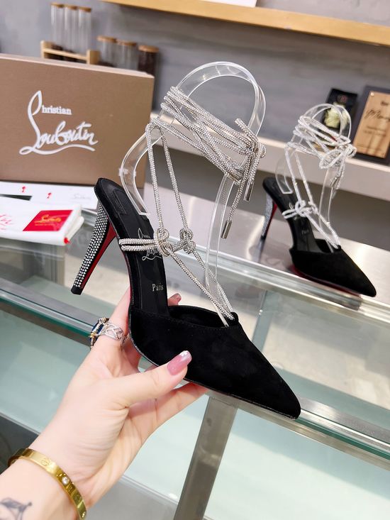 Christian Louboutine Crystal Ankle Strap Stiletto Heel Sandals Red Sole
