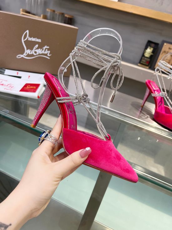 Christian Louboutine Crystal Ankle Strap Stiletto Heel Sandals Red Sole