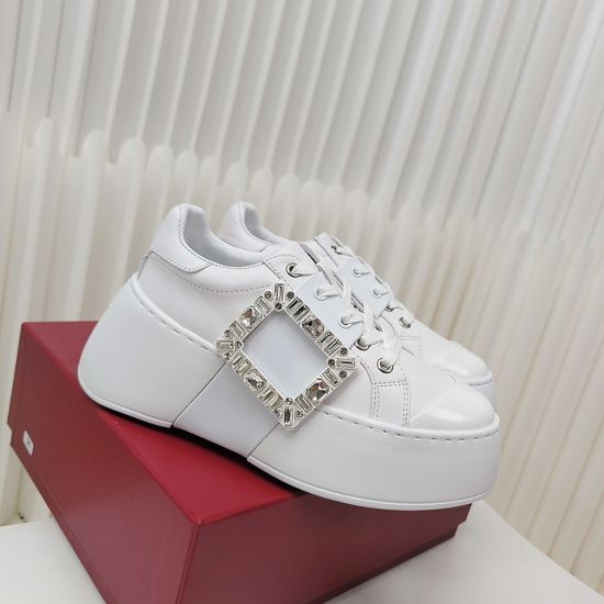 Roger Viver Rhinestone Buckle Height Boosting Casual Leather Sneakers