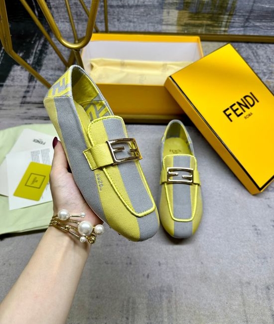 Fendi Canvas Loafers with Embroidery Trim and Metal Buckle