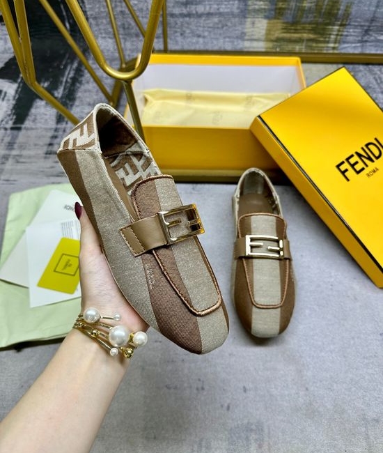 Fendi Canvas Loafers with Embroidery Trim and Metal Buckle