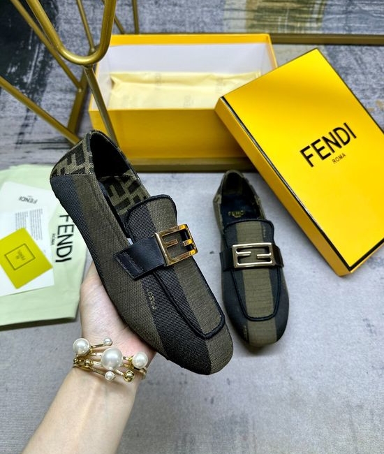Fendi Canvas Loafers with Embroidery Trim and Metal Buckle