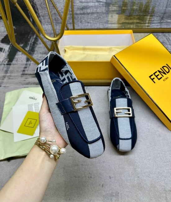 Fendi Canvas Loafers with Embroidery Trim and Metal Buckle