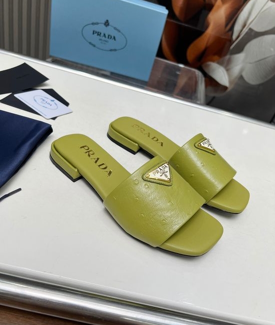 Prada Ostrich Pattern Leather Flat Sandals Multiple Colors