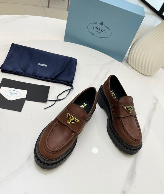 Prada Premium Leather Platform Loafers with Logo Accent