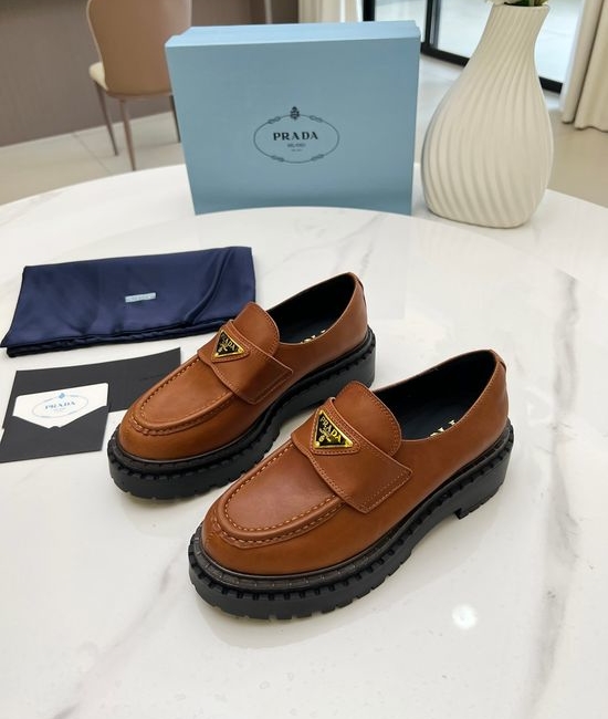 Prada Premium Leather Platform Loafers with Logo Accent