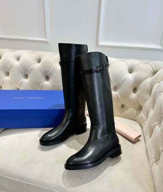 Stuart Weitzman Premium Suede Leather Riding Boots With Rubber Sole