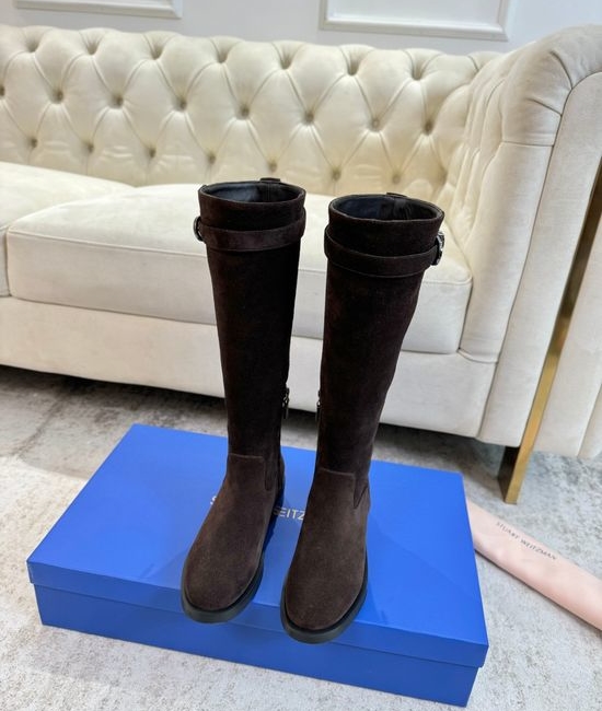 Stuart Weitzman Premium Suede Leather Riding Boots With Rubber Sole