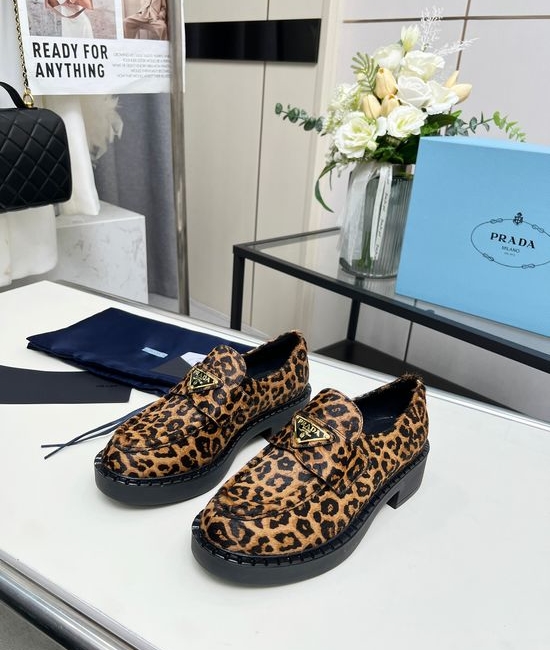 Prada Thick Sole Horsehair Loafers with Logo Detail