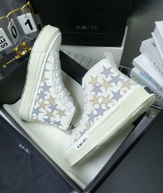 Amiri Premium Leather Upper High Top Stitched Decorative Casual Sneakers
