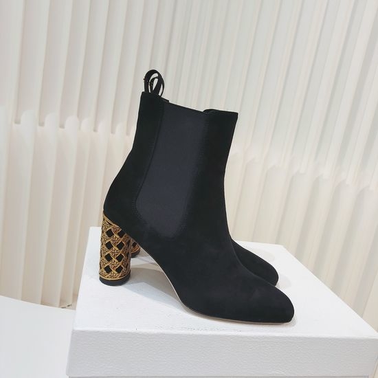 Christian Dior CD Suede Ankle Boots with Gold Decor and Heel