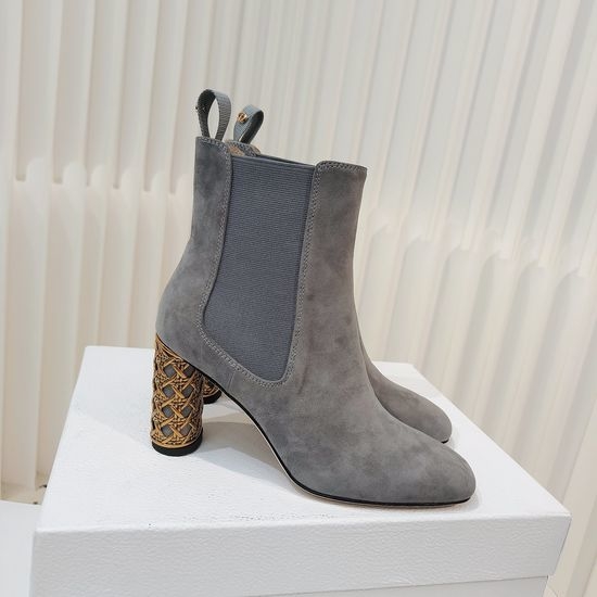 Christian Dior CD Suede Ankle Boots with Gold Details and Heel