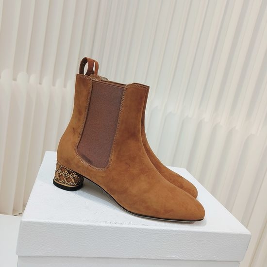 Christian Dior CD Suede Ankle Boots with Gold Decor and Heel