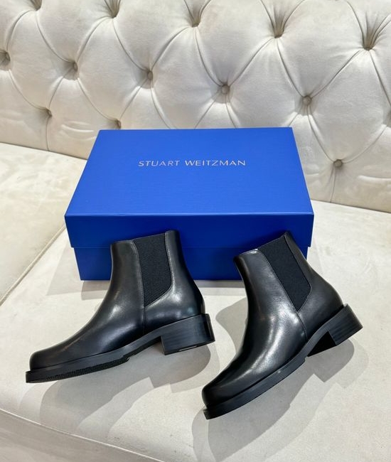 Stuart Weitzman Premium Leather Suede Ankle Boots With Rubber Sole
