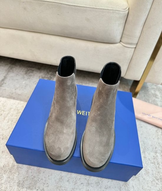 Stuart Weitzman Premium Leather Suede Ankle Boots With Rubber Sole