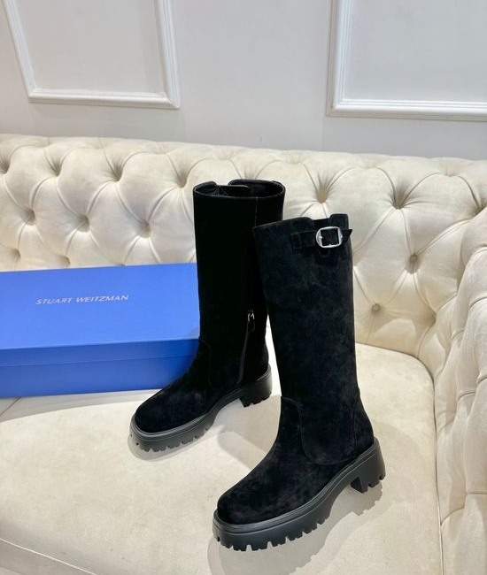 Stuart Weitzman Premium Leather Suede Riding Boots With Foam Sole