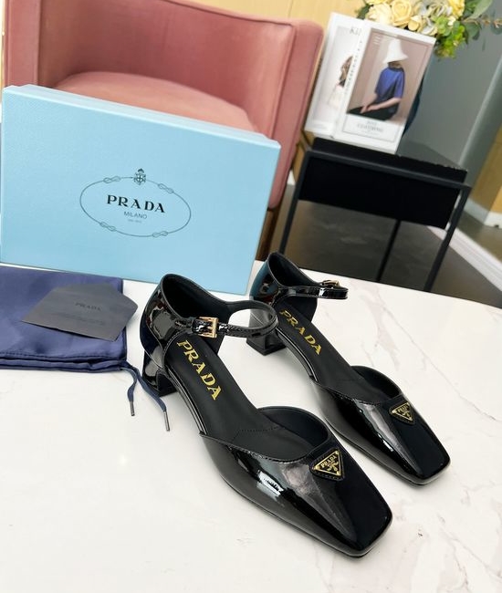 Prada Patent Leather Low Heel Sandals with Premium Sole
