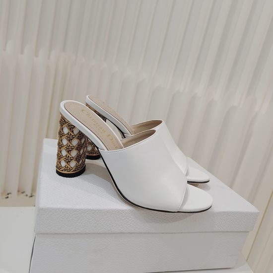 Christian Dior CD Leather Chunky Heel Slides with Hollow Gold Heel