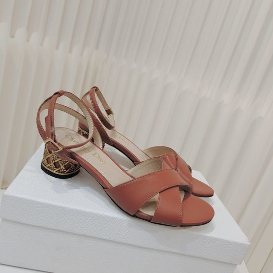 Christian Dior CD Lace-up Leather Chunky Heel Sandals with Gold Accents