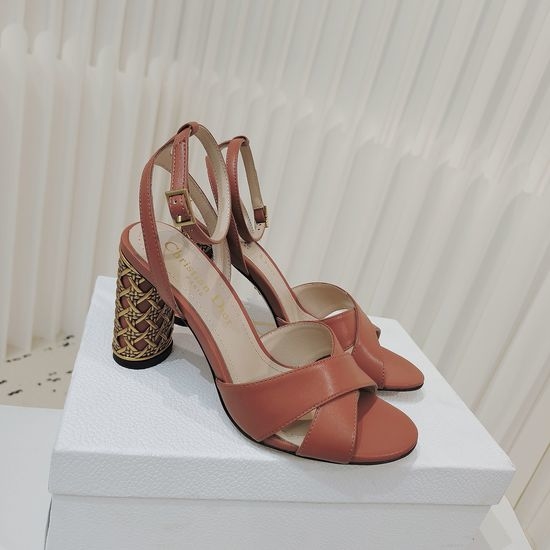 Christian Dior CD Lace-up Leather Chunky Heel Sandals with Gold Accents