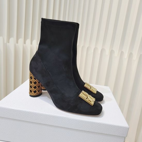 Christian Dior CD Stretchy Ankle Boots with Metal Decor and Heel