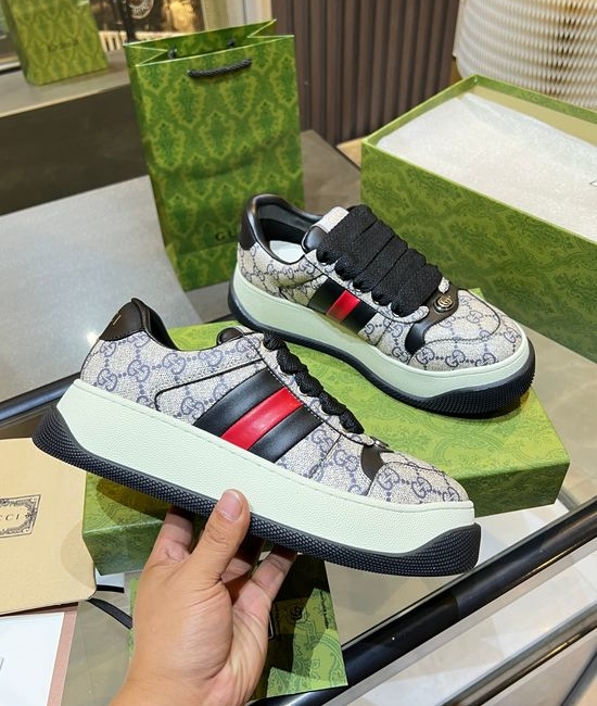 Gucci Classic Canvas Sneakers Leather Accents Comfortable Thick Sole
