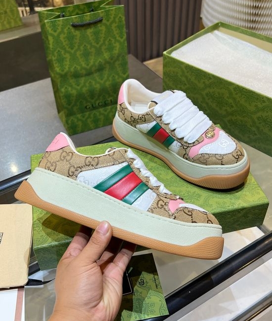 Gucci Classic Canvas Sneakers Leather Accents Comfortable Thick Sole