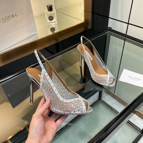 Aquazzura Rhinestone Mesh Peep Toe High Heel Sandals