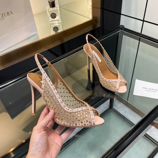 Aquazzura Rhinestone Mesh Peep Toe High Heel Sandals